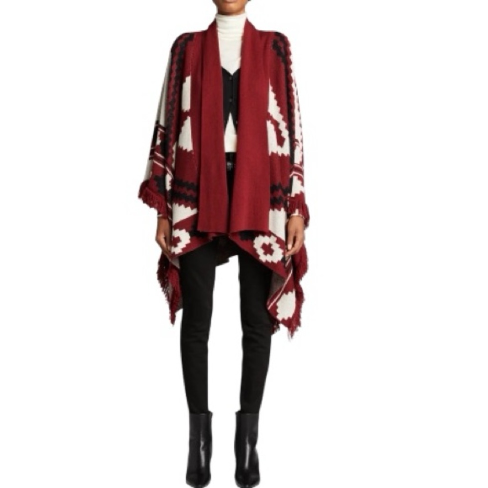 Authentic L’AGENCE Austin Jacquard Cape in Red Aztec | Size XXS - Picture 3 of 12